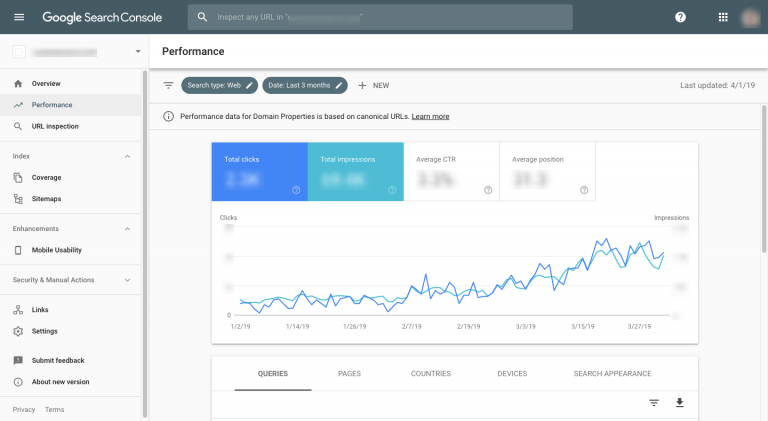 google search console dashboard